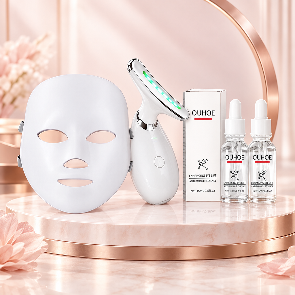 Pack Lifting facial completo con mascarilla LED, masajeador facial y dos sérums