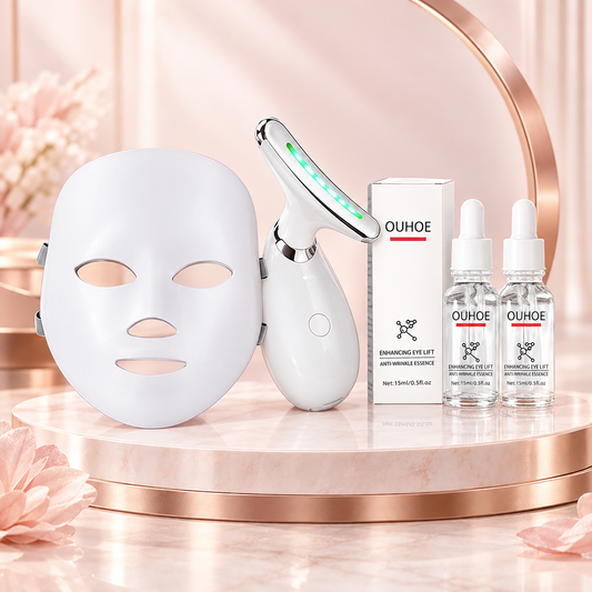 Pack Lifting facial completo con mascarilla LED, masajeador facial y dos sérums
