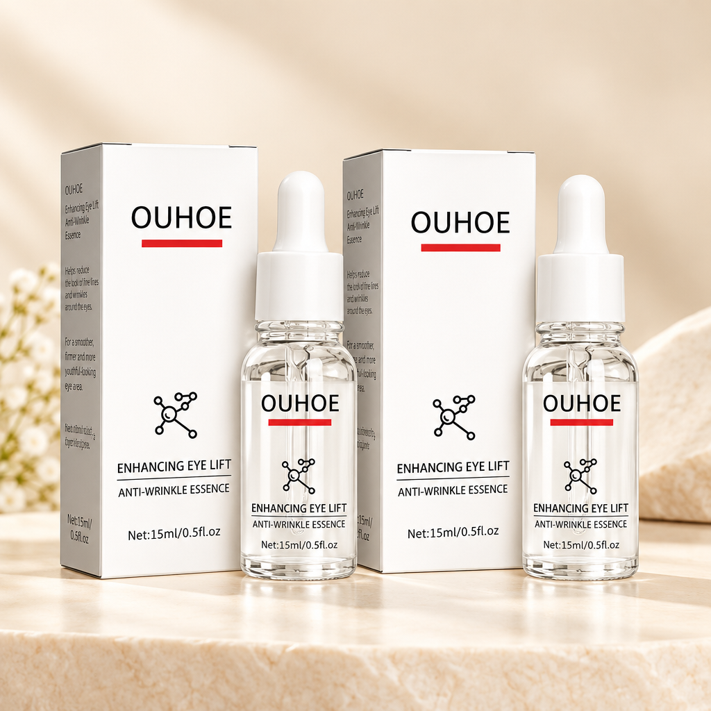 Dos unidades de OUHOE Enhancing Eye Lift Serum juntas en una imagen profesional de pack 2x1