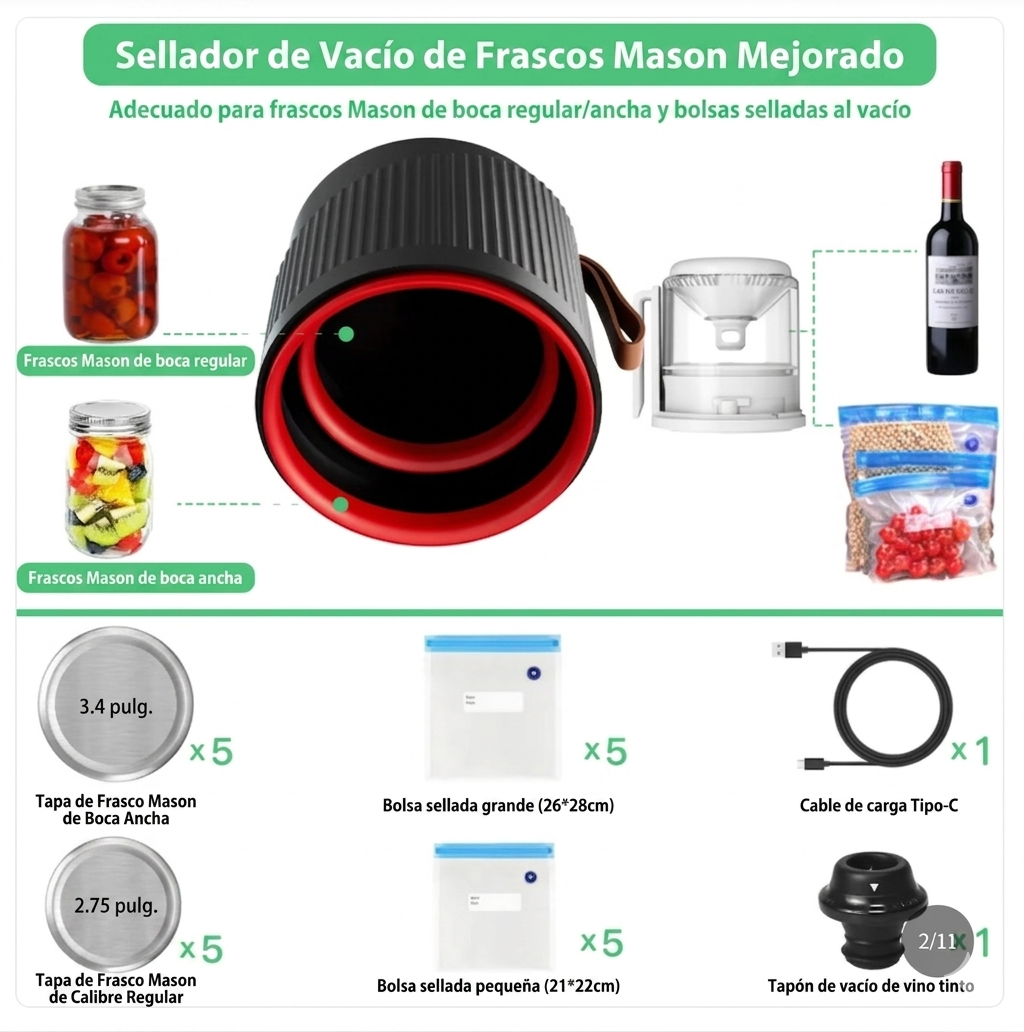 VacuPro™ sistema 4 en 1 para conservar vino, frutas y alimentos